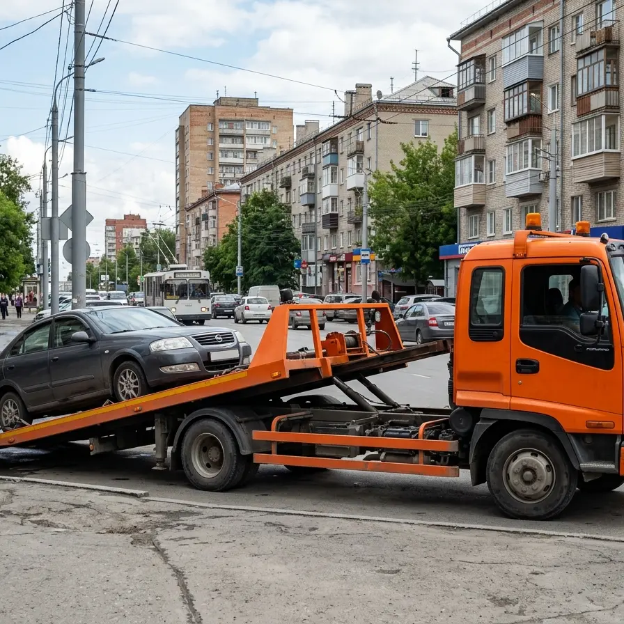 Эвакуатор грузит легковой автомобиль